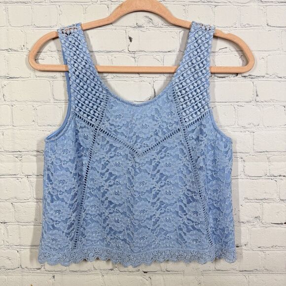 Y2K Crochet Crop Top Women SIze 8 Blue Rertro Coquette Feminine Cottage Fairy - Picture 1 of 9